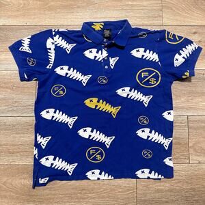 Fly Supply Fishscale Blue & Yellow Polo Size XL
